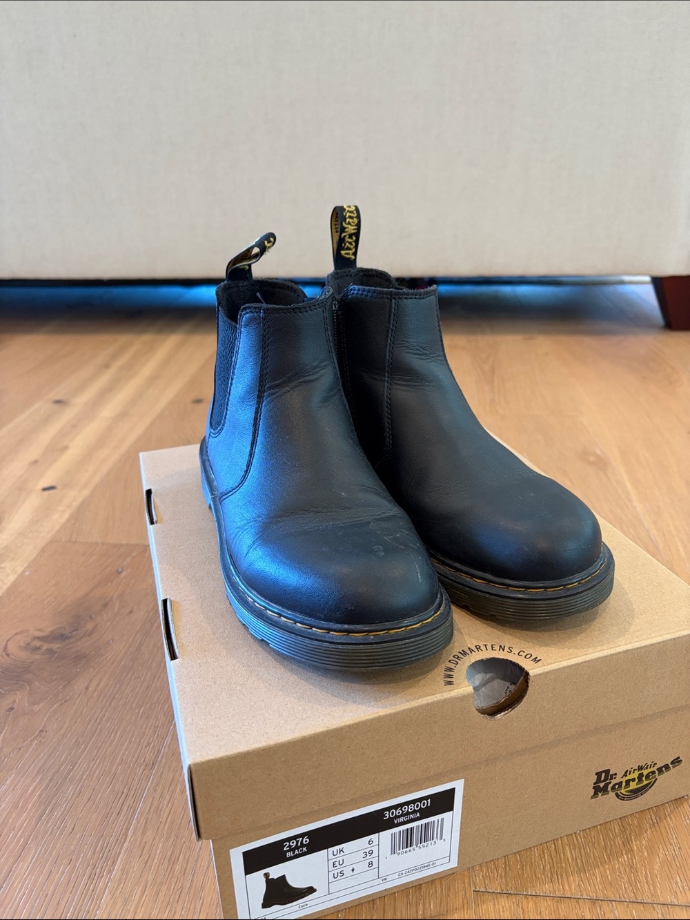 Dr. Martens Unisex Black Leather 2976 Boots with Side Zip
